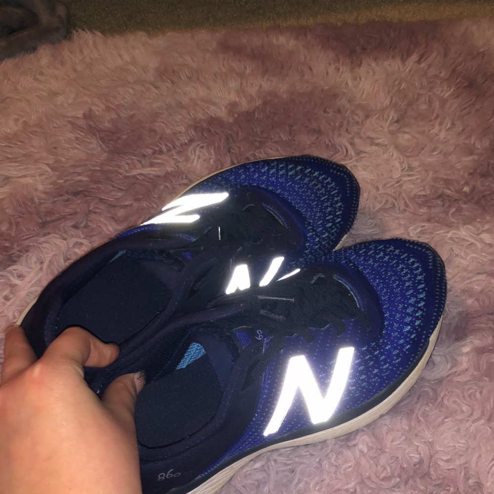 Blue and silver sneakers